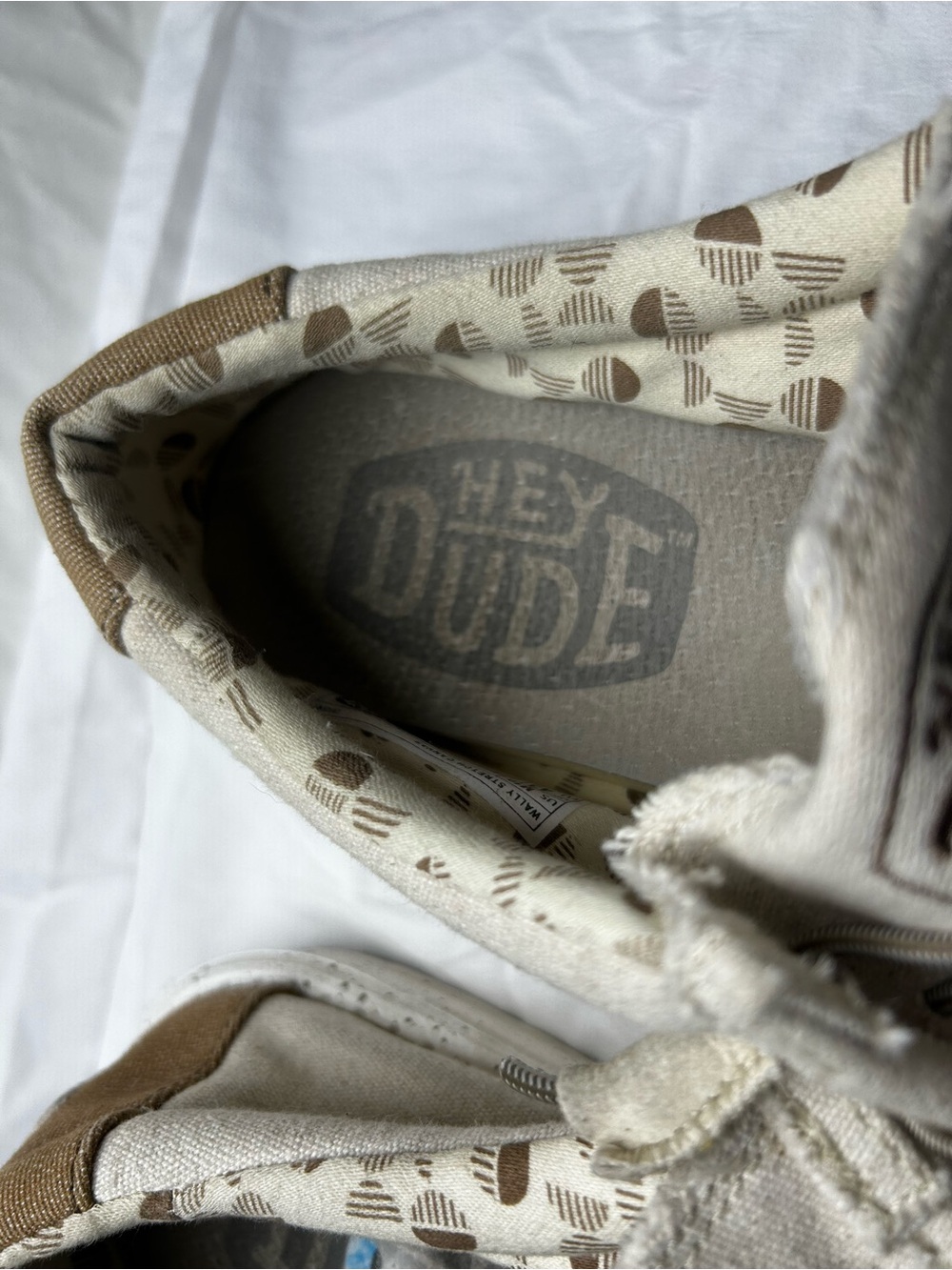 Hey Dude Cream and Brown Patterned Canvas Slip-Ons - Picture 5 of 7